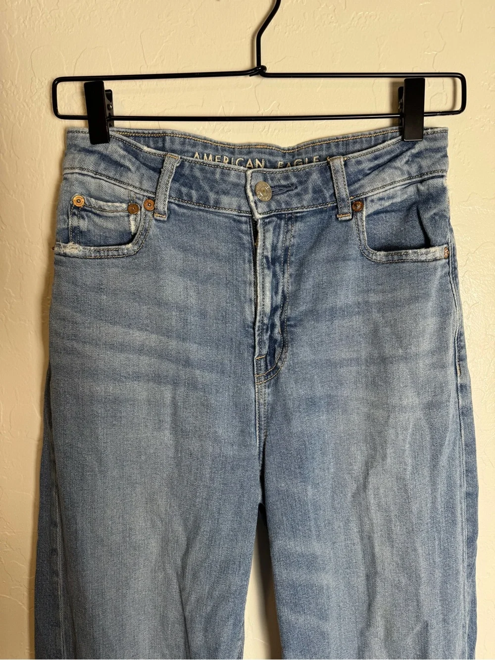 American Eagle Super High Rise Baggy Wide Leg Jeans Light Wash 0 Regular